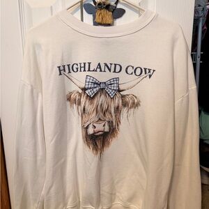 Highland Cow Graphic Long Sleeve Tee - Cream